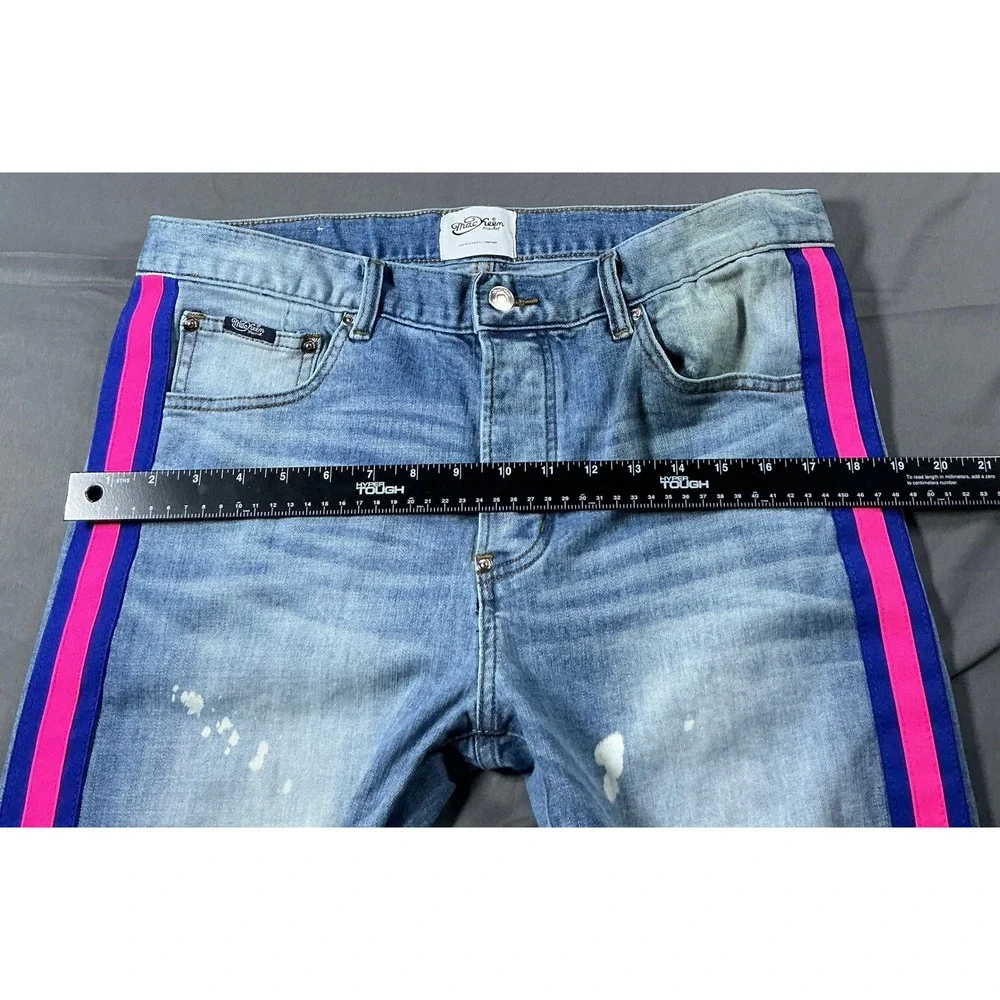 MacKeen Market Distressed Jeans 36 Pink Purple Side Stripe Paint Splatter